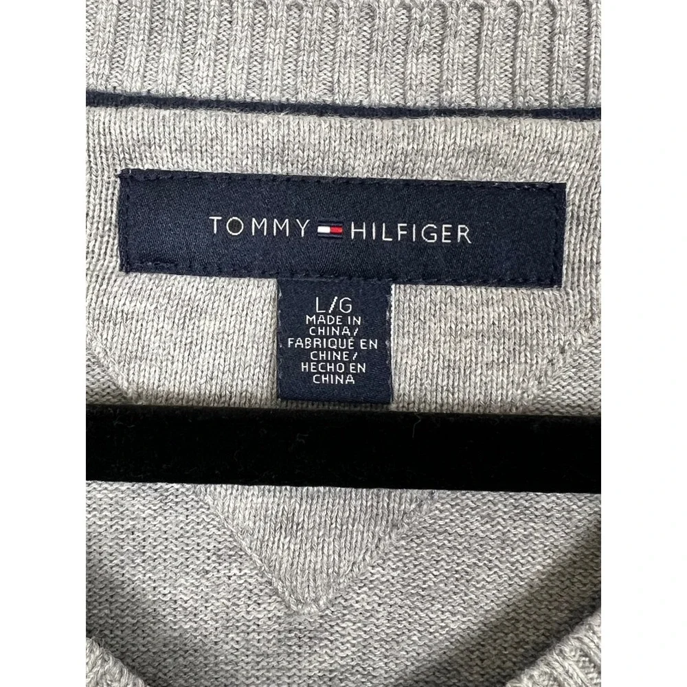 Tommy Hilfiger Mens Argyle V-Neck Sweater Gray Blue White Cotton Large 780433